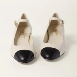 Ivory/black Two-tone Leather Pumps | Miu Miu