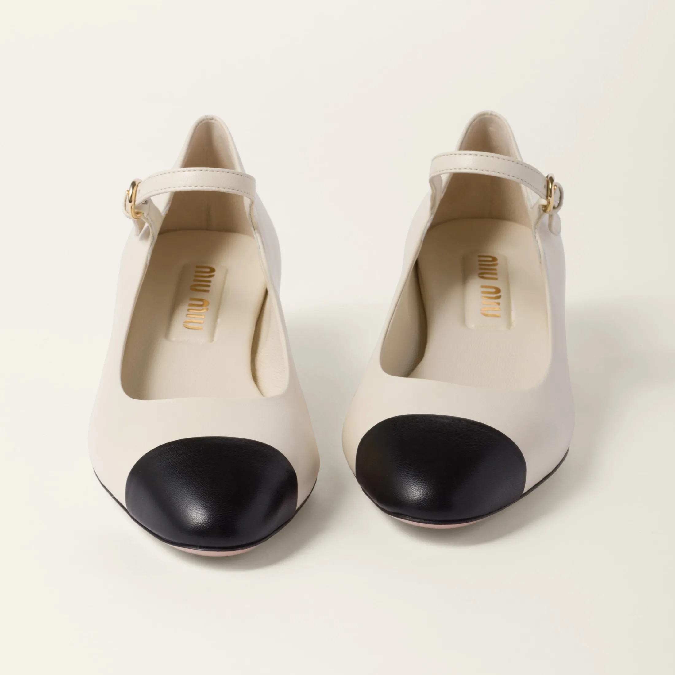 Ivory/black Two-tone Leather Pumps | Miu Miu