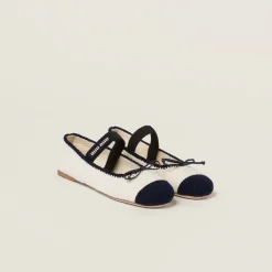 Ivory/blue Crochet Knit Ballerinas | Miu Miu