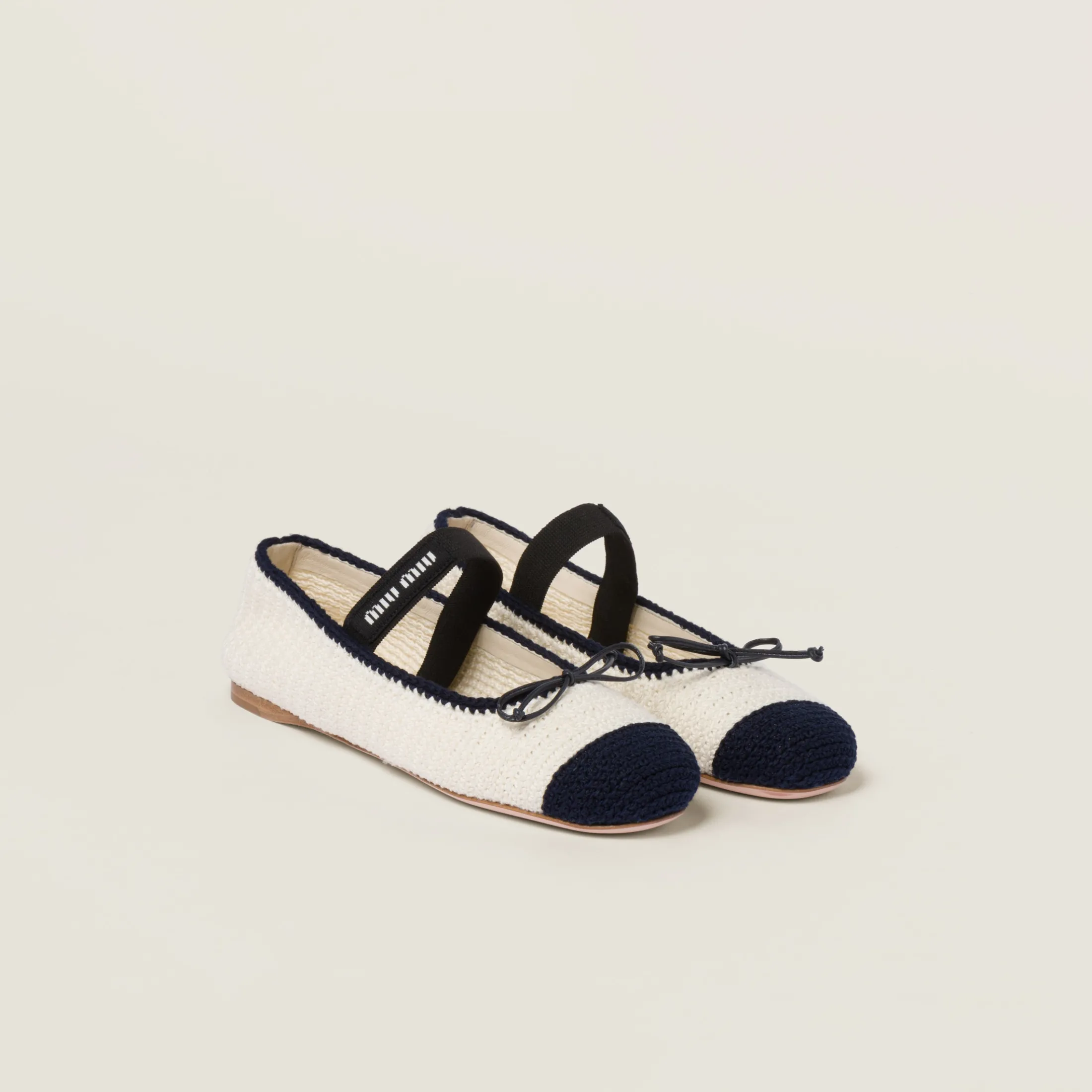 Ivory/blue Crochet Knit Ballerinas | Miu Miu