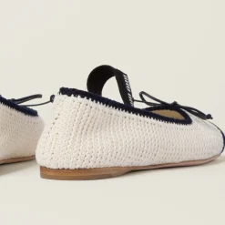Ivory/blue Crochet Knit Ballerinas | Miu Miu