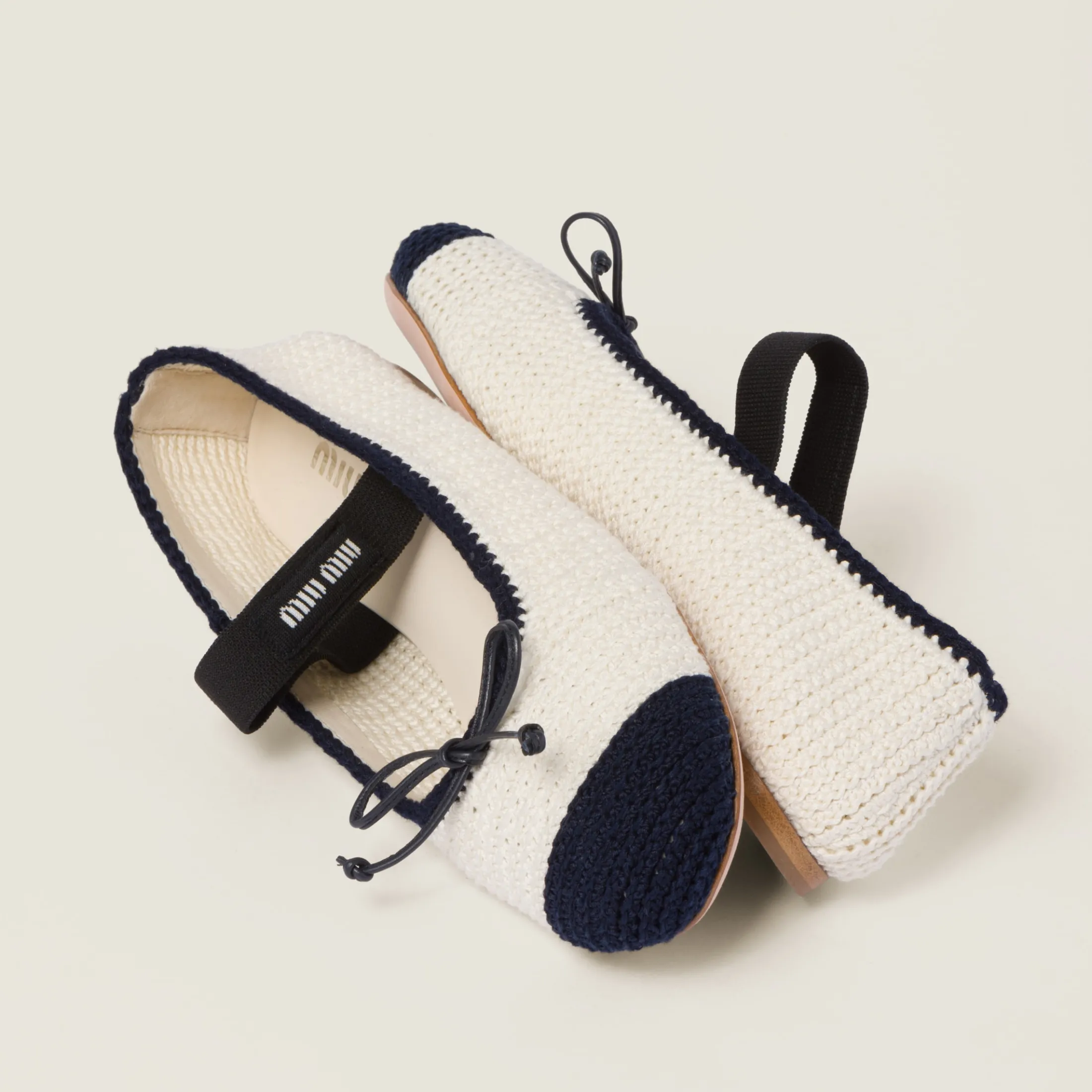Ivory/blue Crochet Knit Ballerinas | Miu Miu
