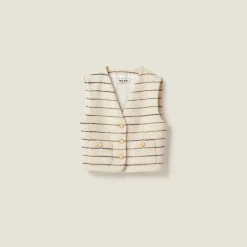 Ivory/blue Single-breasted Bouclé Vest | Miu Miu