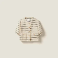 Ivory/blue Single-breasted Bouclé Jacket | Miu Miu