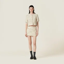 Ivory/blue Single-breasted Bouclé Jacket | Miu Miu