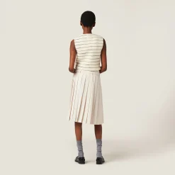Ivory/blue Single-breasted Bouclé Vest | Miu Miu