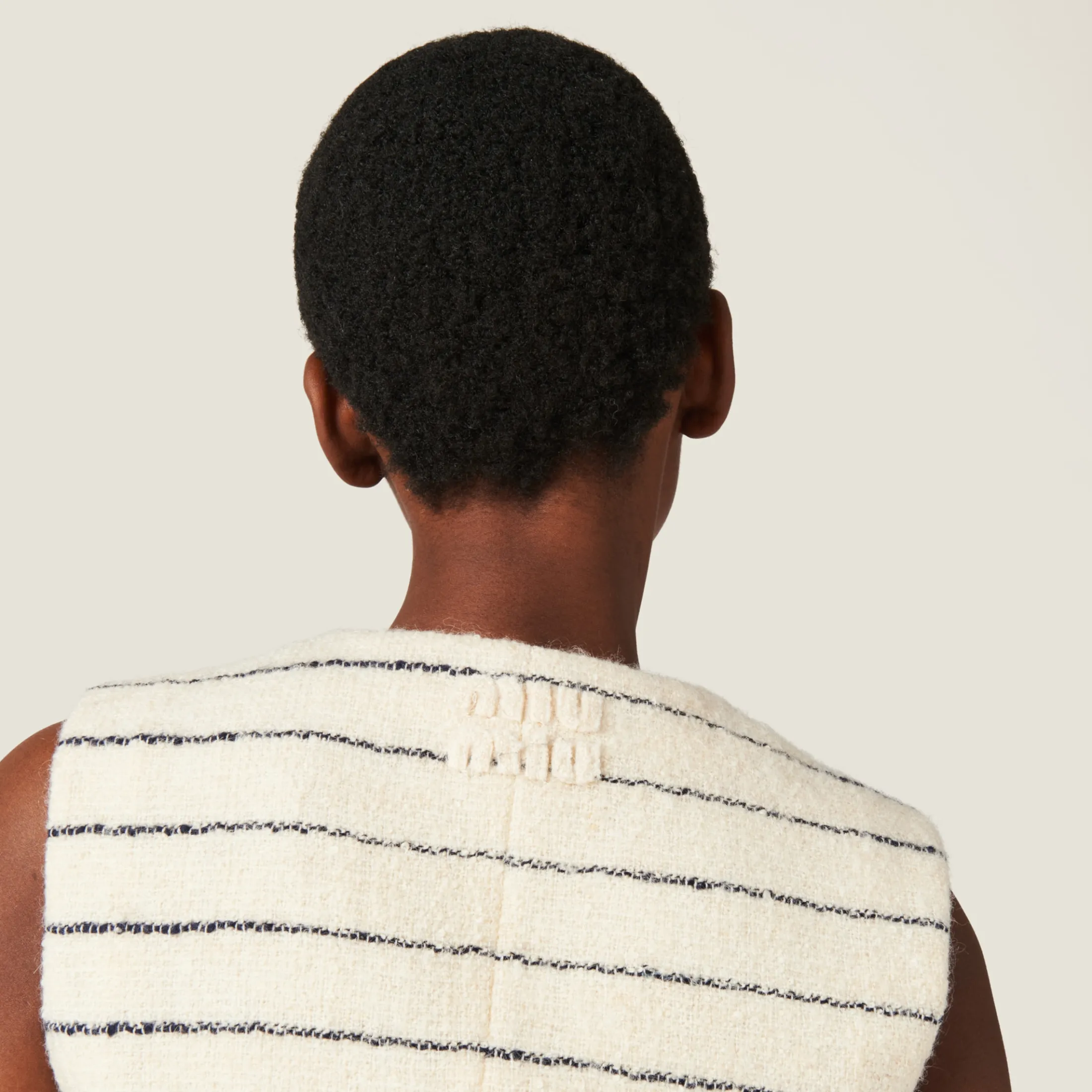 Ivory/blue Single-breasted Bouclé Vest | Miu Miu