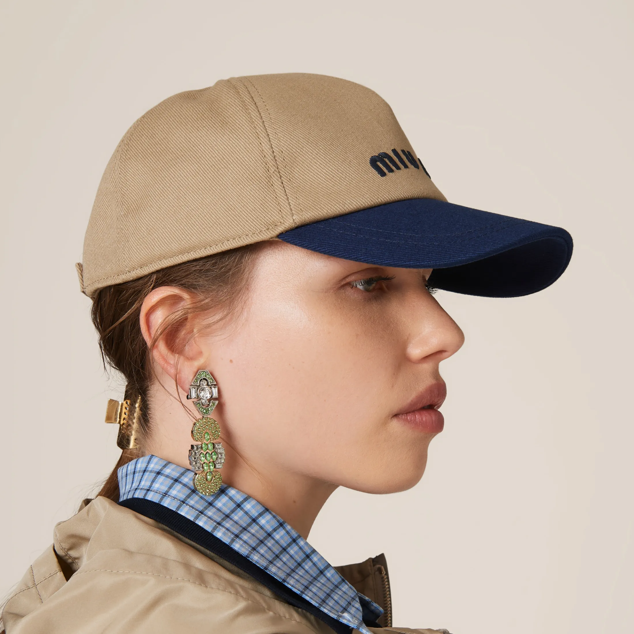 Khaki/royal Blue Drill Baseball Cap | Miu Miu