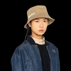 Khaki/white Drill Bucket Hat | Miu Miu