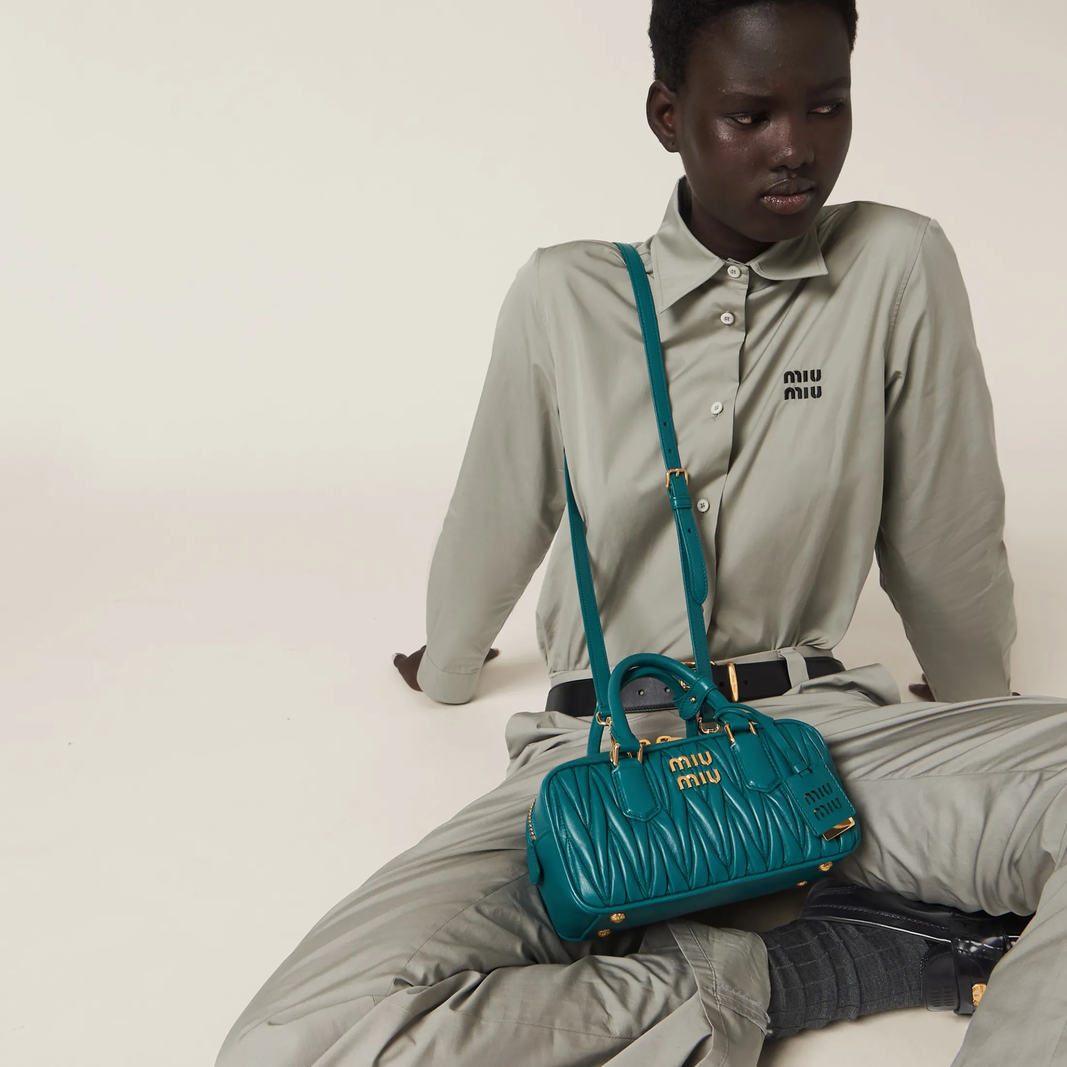 Lagoon Blue Arcadie Matelassé Nappa Leather Bag | Miu Miu