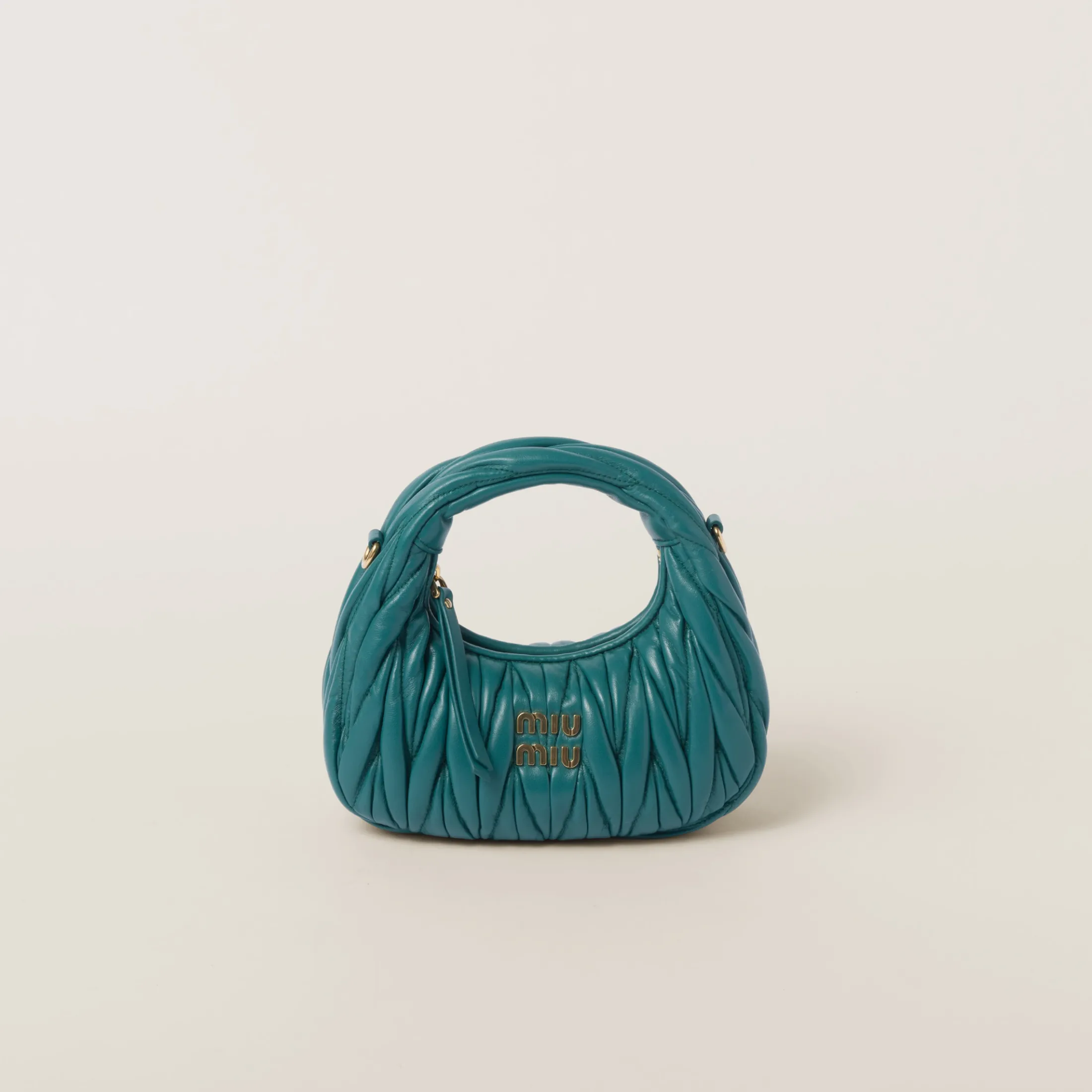 Lagoon Blue Wander Matelassé Nappa Leather Hobo Mini-bag | Miu Miu