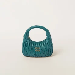 Lagoon Blue Wander Matelassé Nappa Leather Hobo Bag | Miu Miu