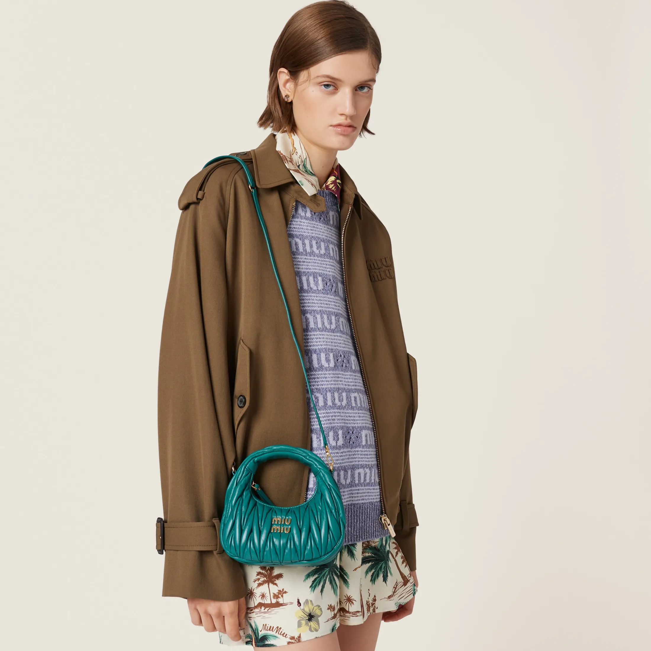Lagoon Blue Wander Matelassé Nappa Leather Hobo Mini-bag | Miu Miu