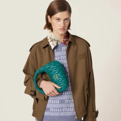 Lagoon Blue Wander Matelassé Nappa Leather Hobo Bag | Miu Miu