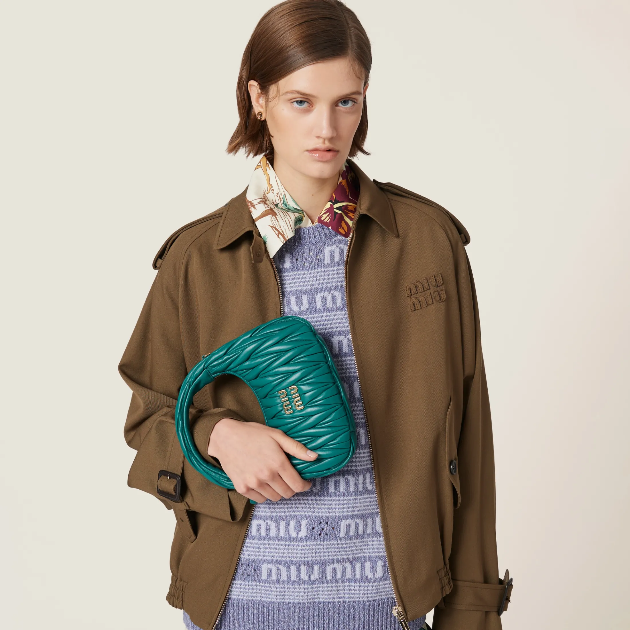 Lagoon Blue Wander Matelassé Nappa Leather Hobo Bag | Miu Miu
