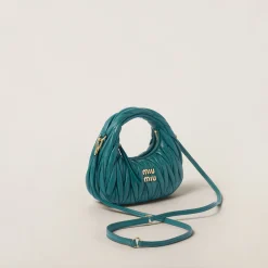 Lagoon Blue Wander Matelassé Nappa Leather Hobo Mini-bag | Miu Miu