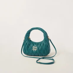 Lagoon Blue Wander Matelassé Nappa Leather Hobo Bag | Miu Miu