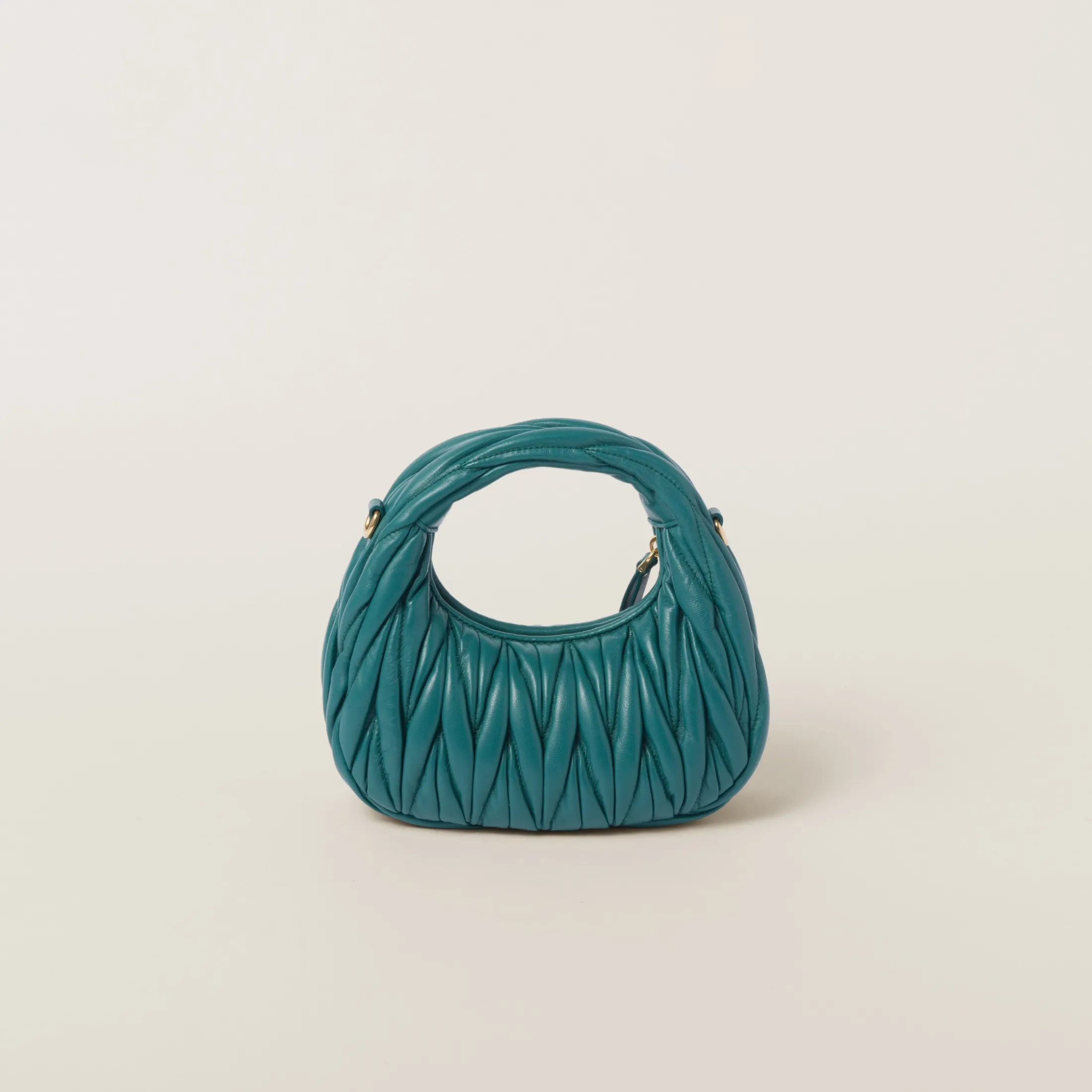 Lagoon Blue Wander Matelassé Nappa Leather Hobo Mini-bag | Miu Miu