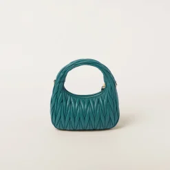 Lagoon Blue Wander Matelassé Nappa Leather Hobo Bag | Miu Miu