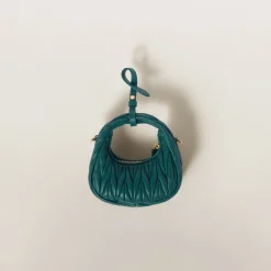 Lagoon Blue Wander Matelassé Nappa Leather Micro Hobo Bag | Miu Miu