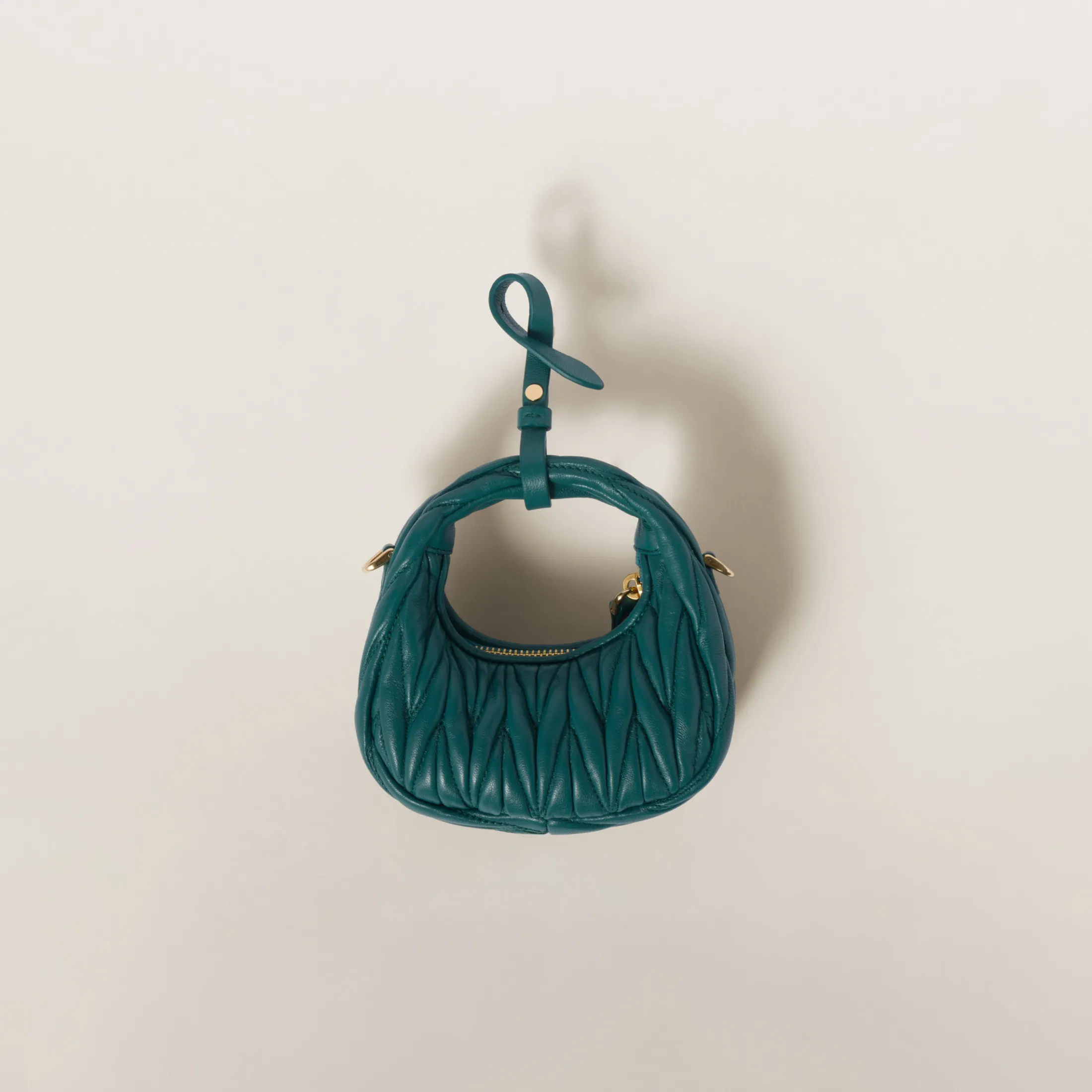 Lagoon Blue Wander Matelassé Nappa Leather Micro Hobo Bag | Miu Miu