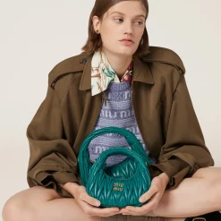 Lagoon Blue Wander Matelassé Nappa Leather Hobo Mini-bag | Miu Miu