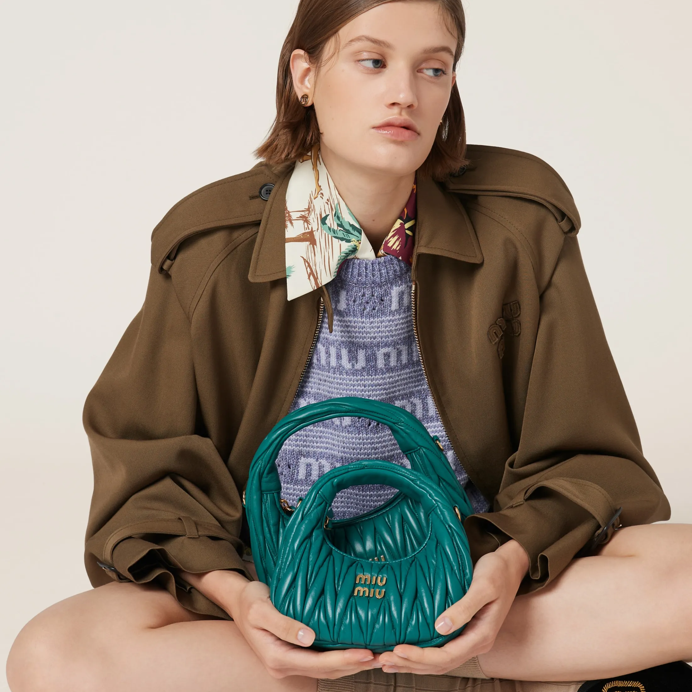 Lagoon Blue Wander Matelassé Nappa Leather Hobo Mini-bag | Miu Miu
