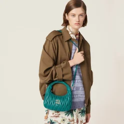 Lagoon Blue Wander Matelassé Nappa Leather Hobo Bag | Miu Miu