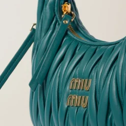 Lagoon Blue Wander Matelassé Nappa Leather Hobo Bag | Miu Miu