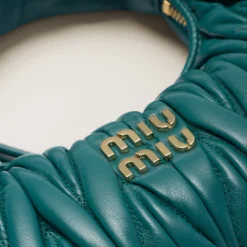 Lagoon Blue Wander Matelassé Nappa Leather Hobo Mini-bag | Miu Miu