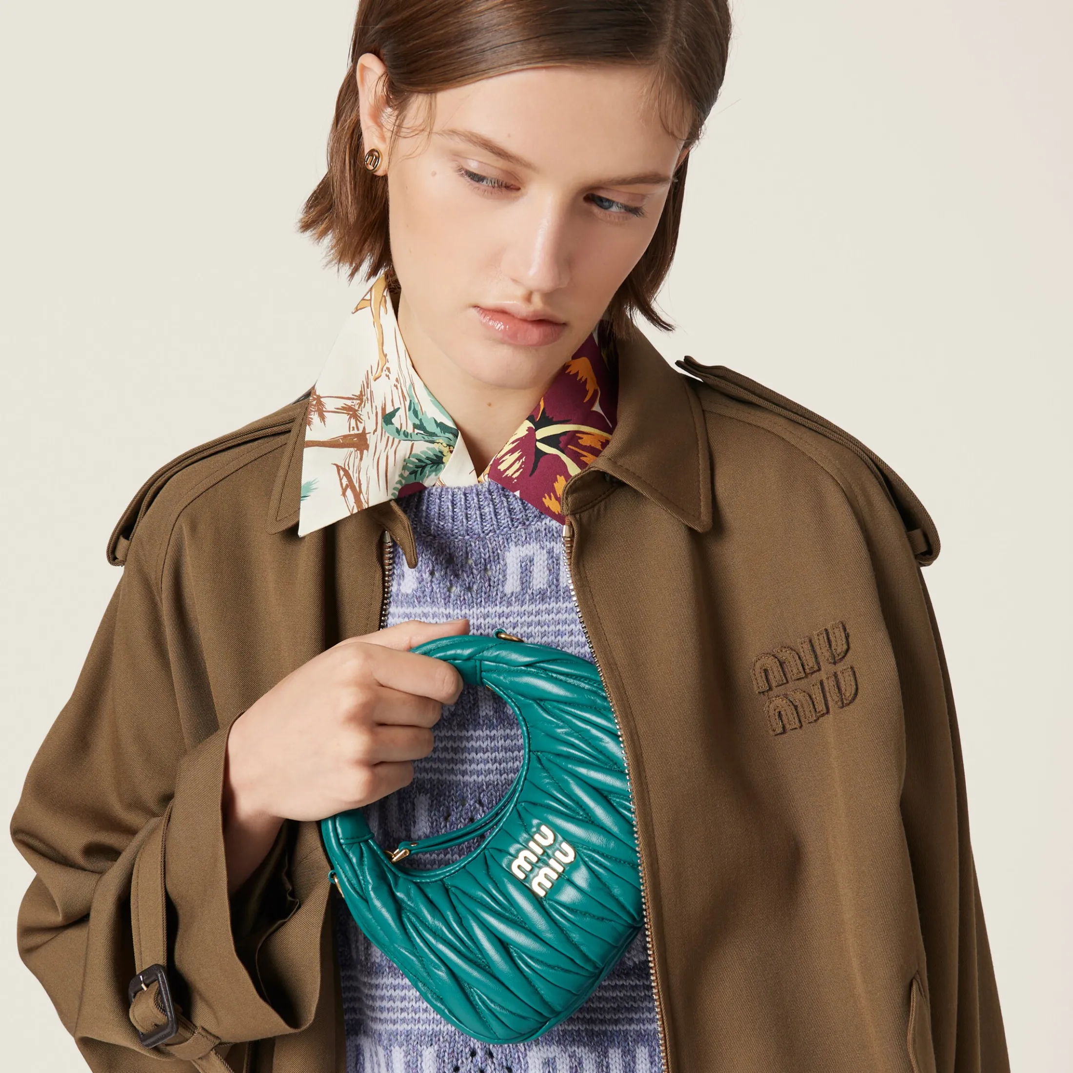 Lagoon Blue Wander Matelassé Nappa Leather Hobo Mini-bag | Miu Miu