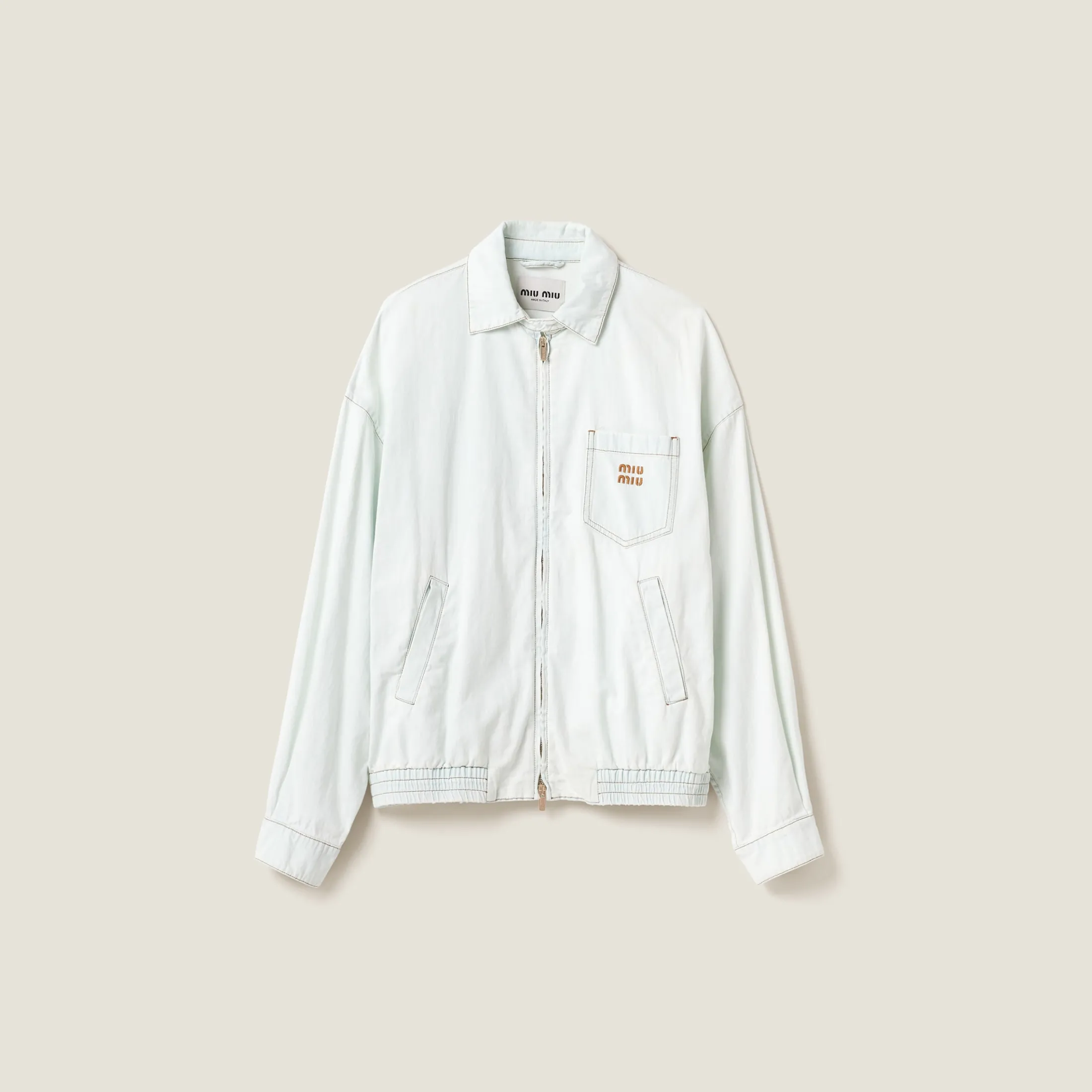 Light Blue Chambray Denim Blouson Jacket | Miu Miu