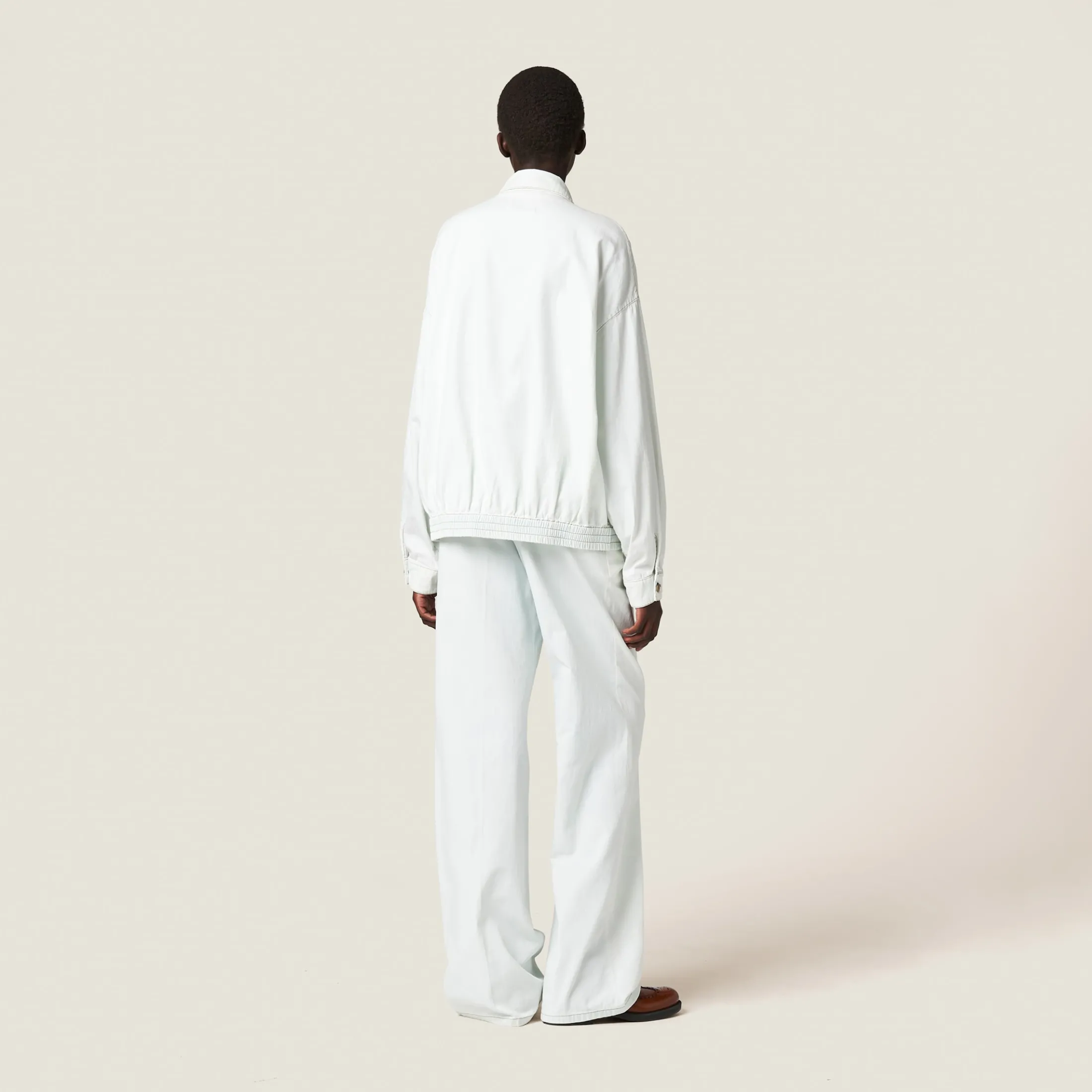 Light Blue Chambray Denim Blouson Jacket | Miu Miu