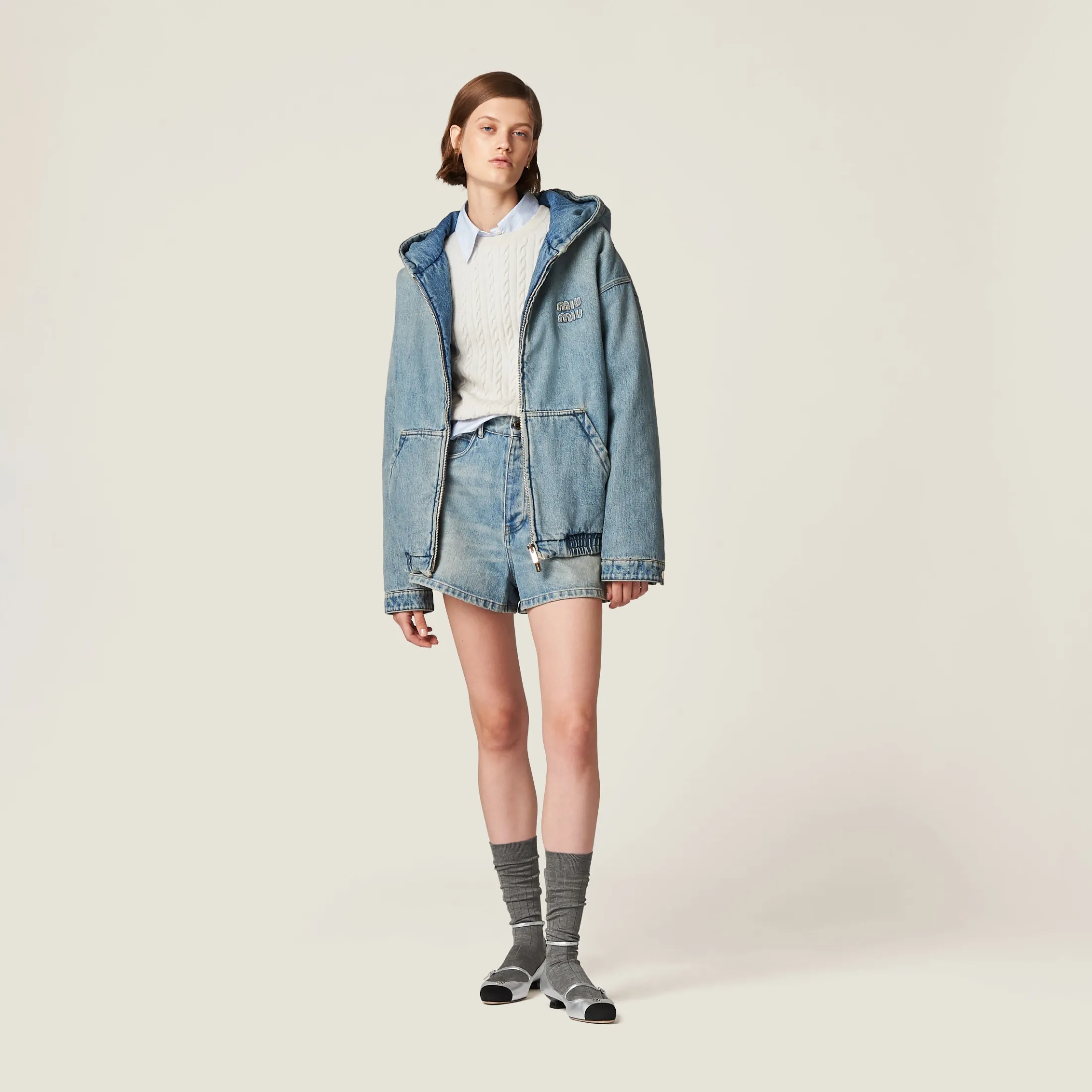 Light Blue Denim Blouson Jacket | Miu Miu