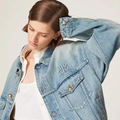 Light Blue Denim Blouson Jacket | Miu Miu