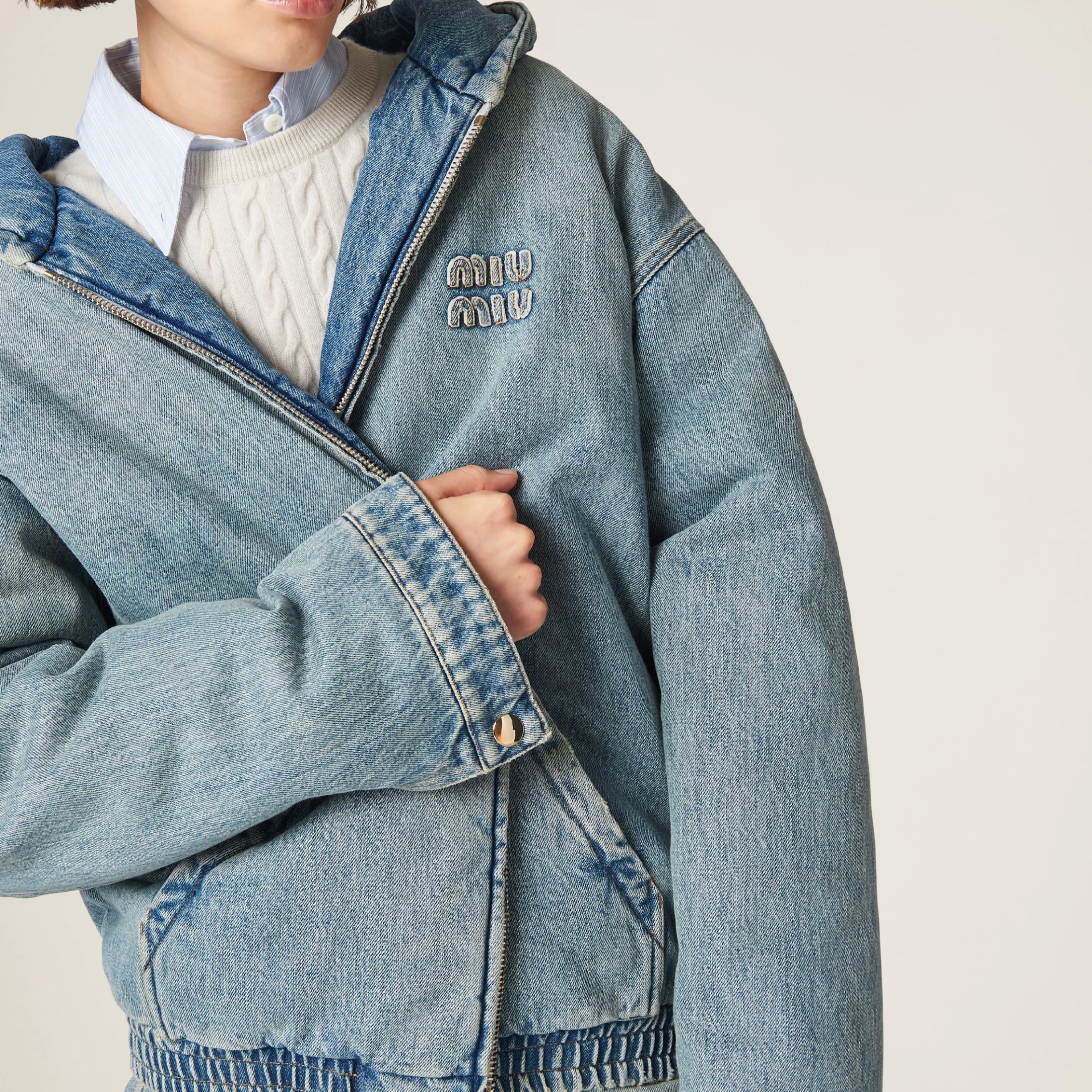 Light Blue Denim Blouson Jacket | Miu Miu