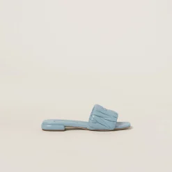 Light Blue Matelassé Nappa Leather Slides | Miu Miu