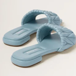 Light Blue Matelassé Nappa Leather Slides | Miu Miu