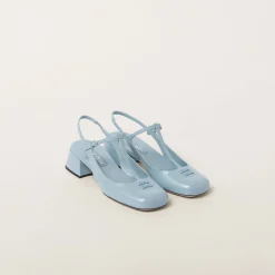 Light Blue Patent Leather Slingback Pumps | Miu Miu