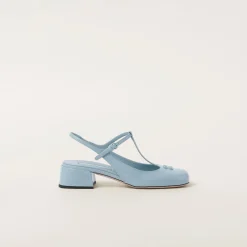 Light Blue Patent Leather Slingback Pumps | Miu Miu
