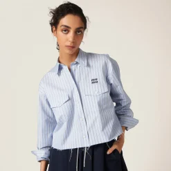 Light Blue/blue Striped Cotton Shirt | Miu Miu