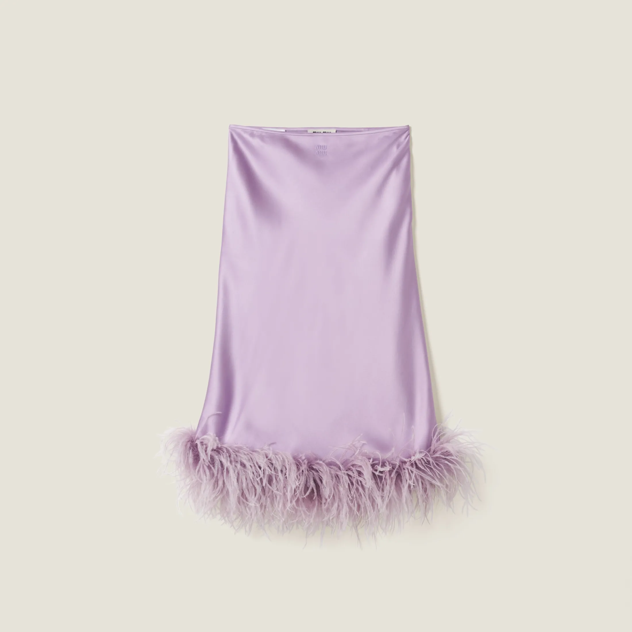 Lilac Feather-trimmed Satin Skirt | Miu Miu