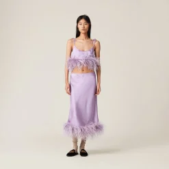 Lilac Feather-trimmed Satin Top | Miu Miu