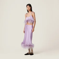 Lilac Feather-trimmed Satin Skirt | Miu Miu