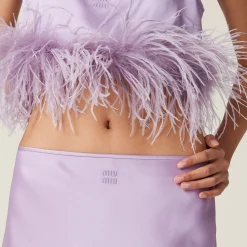 Lilac Feather-trimmed Satin Skirt | Miu Miu