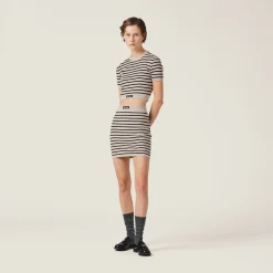 Limestone/black Cotton Miniskirt | Miu Miu