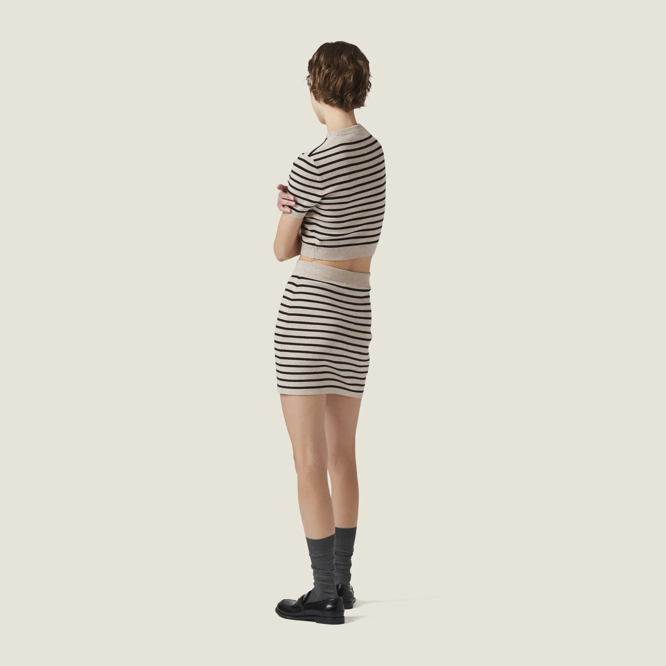 Limestone/black Cotton Miniskirt | Miu Miu