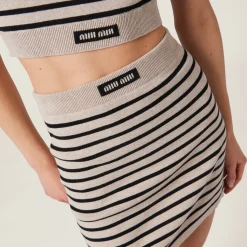 Limestone/black Cotton Miniskirt | Miu Miu