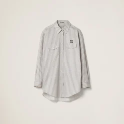 Limestone/gray Striped Cotton Shirt | Miu Miu