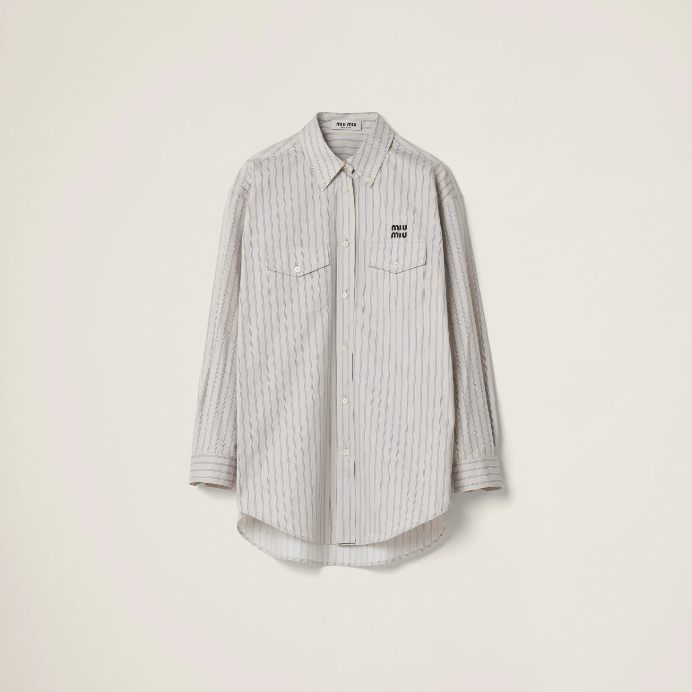 Limestone/gray Striped Cotton Shirt | Miu Miu